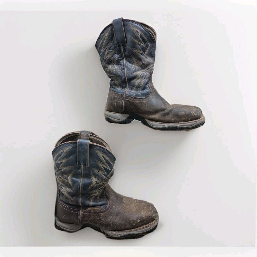 Tony Lama Bartlett Steel Toe Work Boots Mens Size 9.5D Blue Brown 11 Inch RR3361